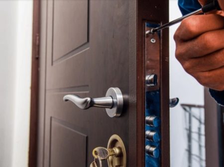 Professionally adjusted door lock ensuring secure and precise closure post-installation and repair